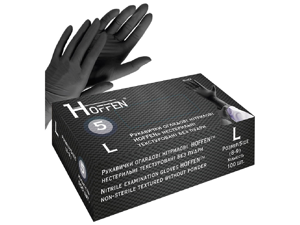 Перчатки нитриловые L Hoffen 5.0г нестерильные текстурированные без пудры, 100шт