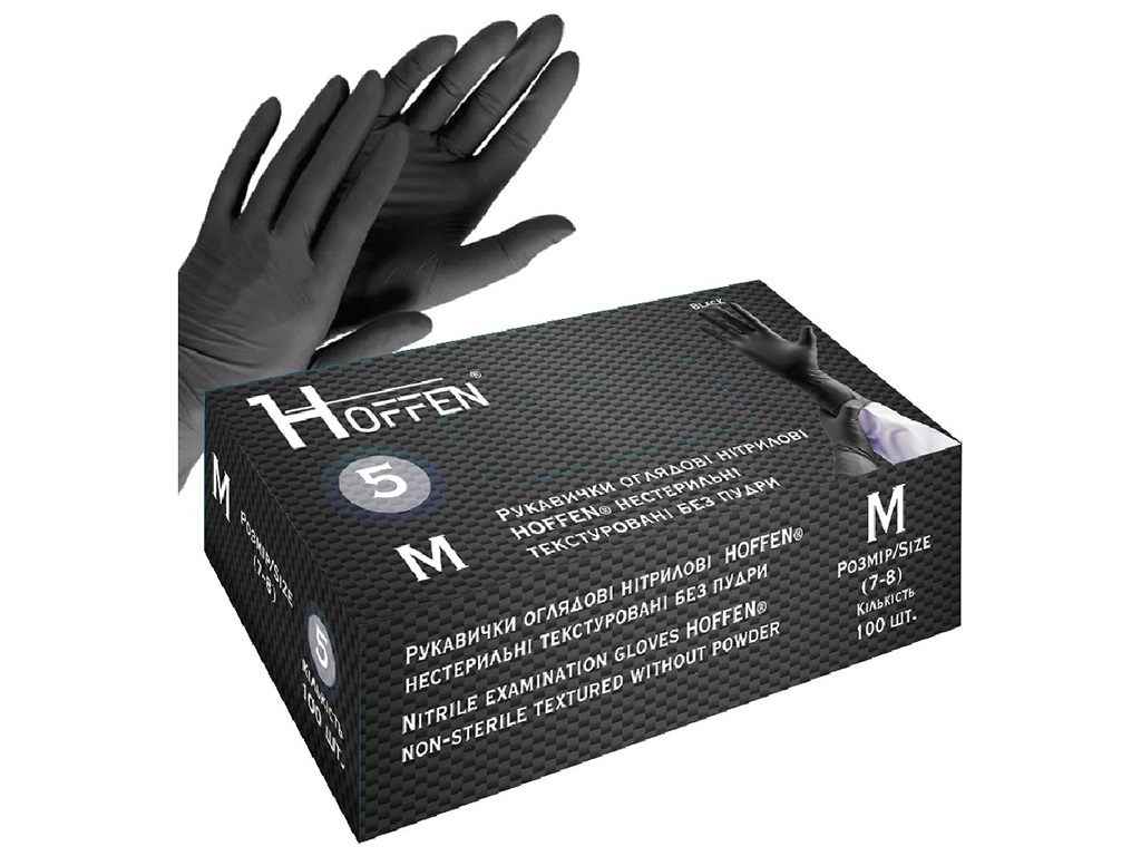 Перчатки нитриловые M Hoffen 5.0г нестерильные текстурированные без пудры, 100шт