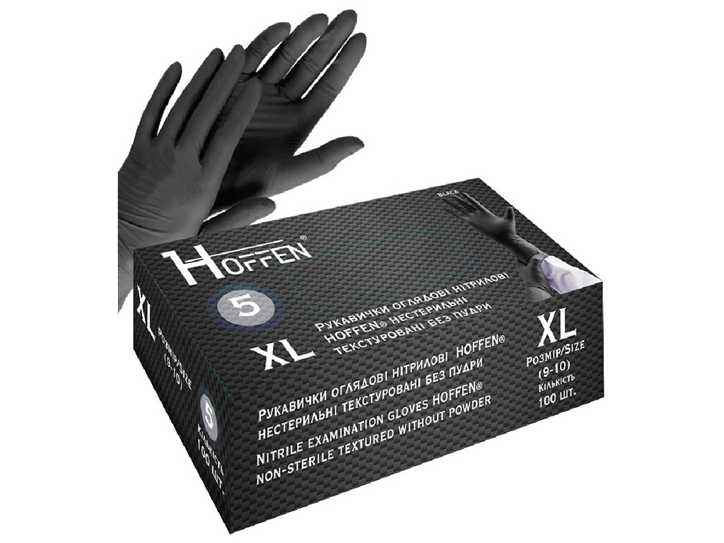 Перчатки нитриловые XL Hoffen 5.0г нестерильные текстурированные без пудры, 100шт