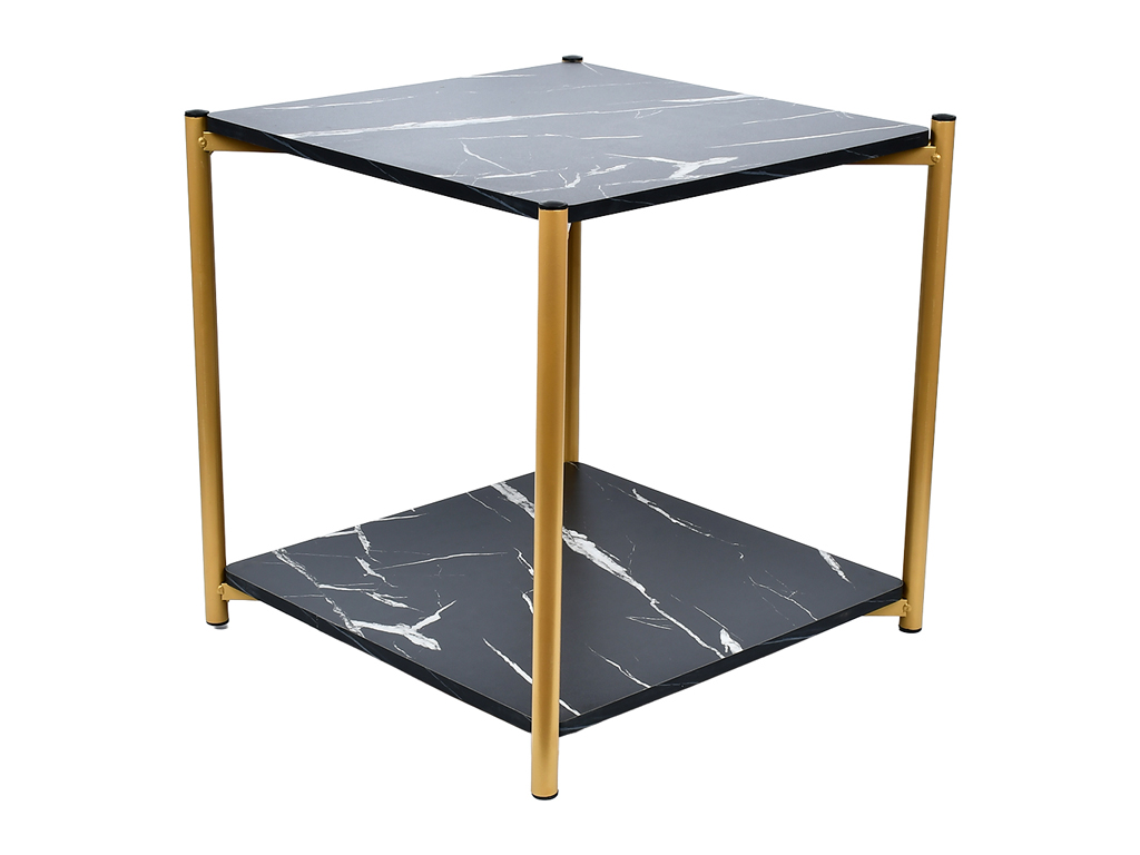 Стол журнальный, двухъярусный, чёрный мрамор, золото, 40×40×43см