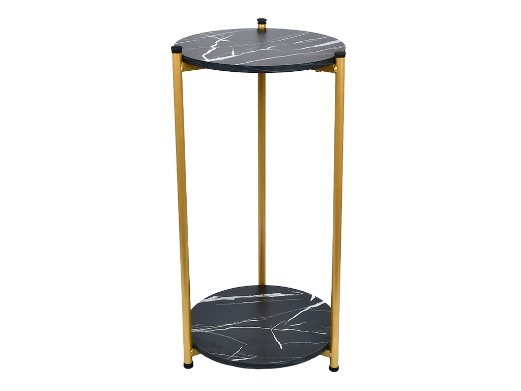 Стол журнальный 2-ярусный, чёрный мрамор, 30×30×60см