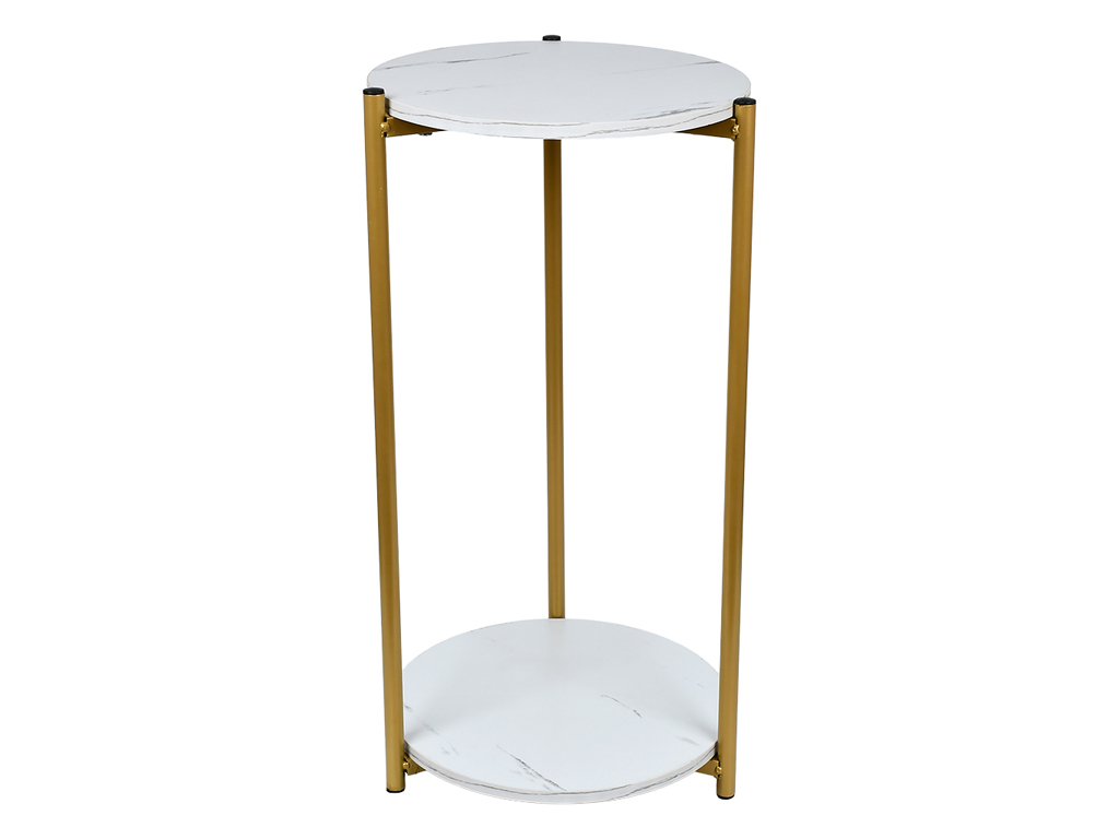 Стол журнальный 2-ярусный, белый мрамор, 30×30×60см