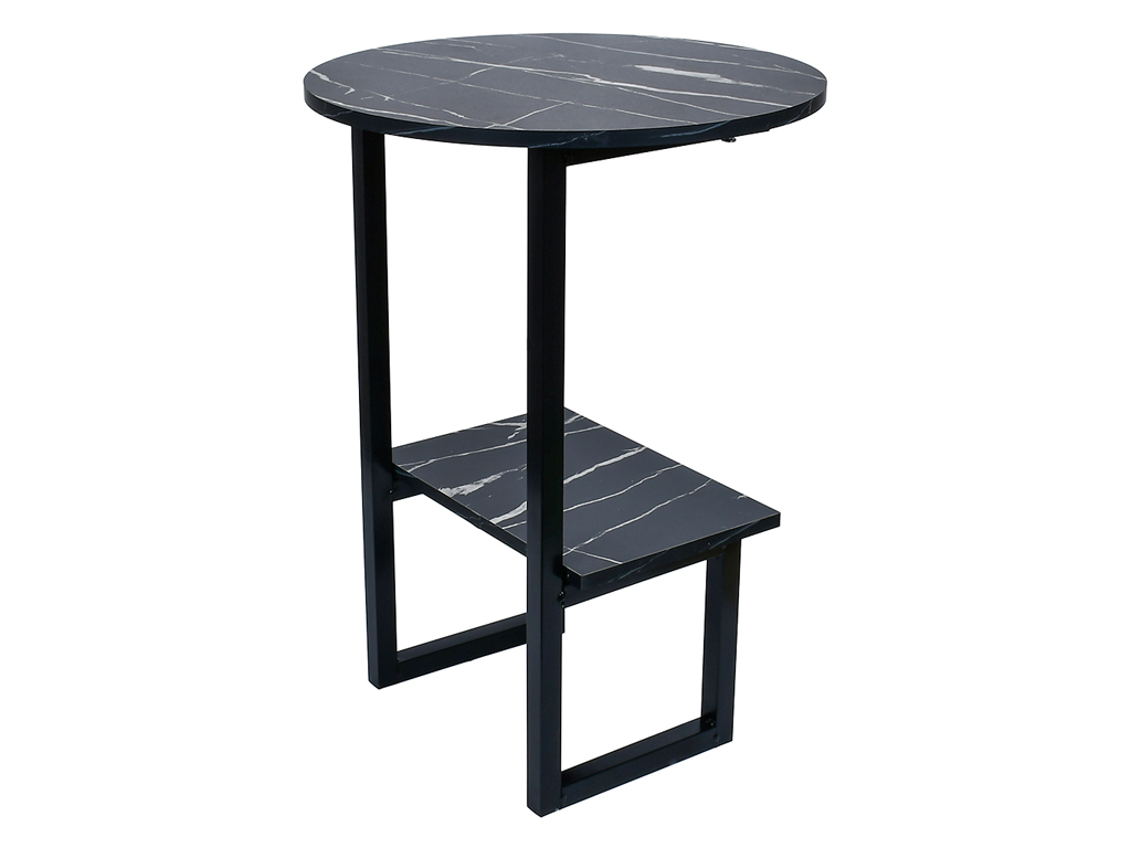 Стол журнальный, двухъярусный, дизайнерский, чёрный мрамор, 40×40×56см