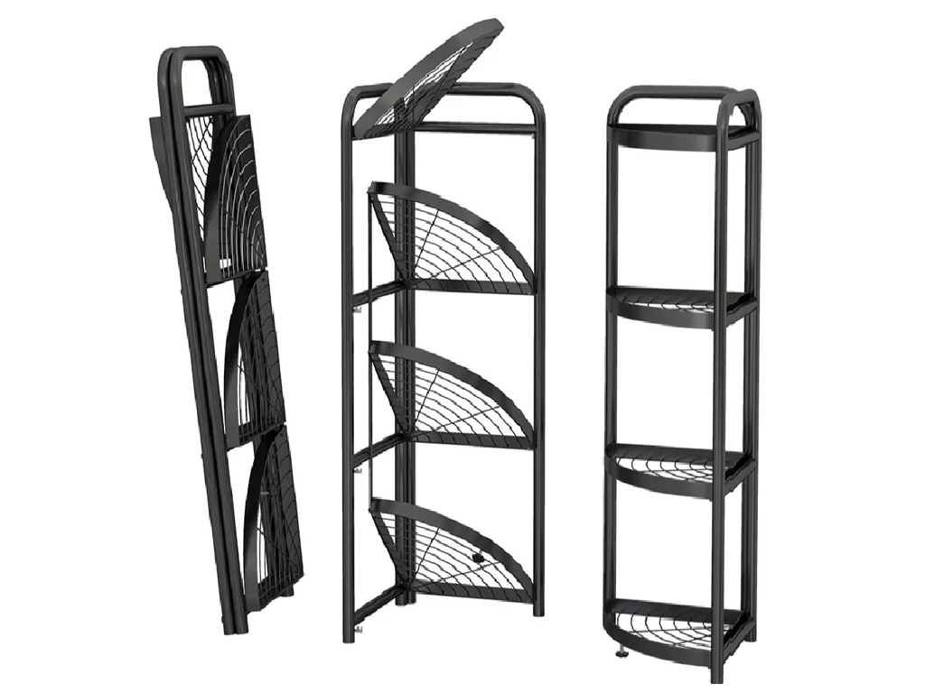 Полка-стеллаж угловая складная, металлическая, чёрная, 51×35×120см