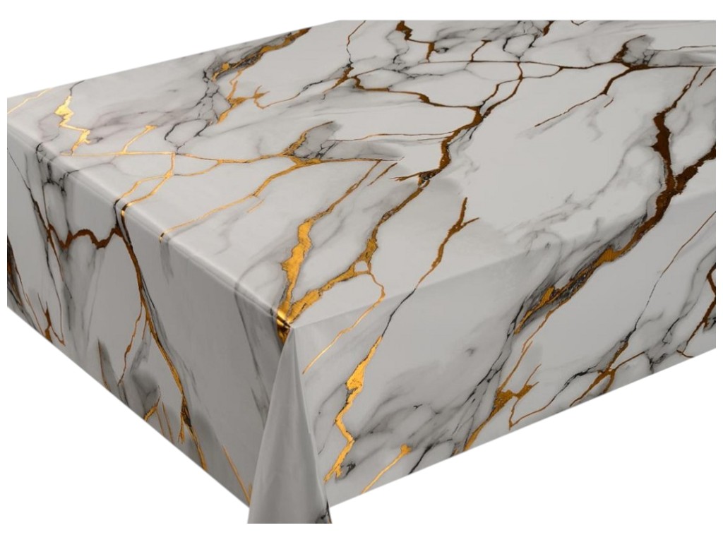 Клеенка Marble, на тканевой основе, ПВХ, 1,37×20м, цвет бело-серый мрамор с золотом (цена за рулон)