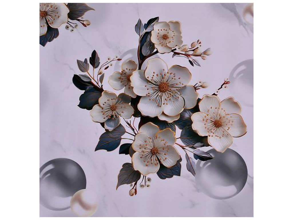 Клеёнка ПВХ Glossy, 1.37×20 м, 3-слойная, глянцевая, на тканевой основе, цвет серый с цветами