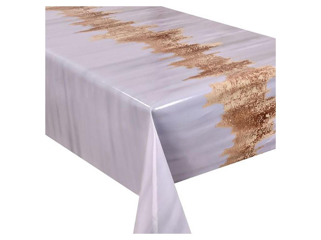 Клейонка ПВХ glossy, 1.37×20 м, тришарова, глянсова, тканинна основа, колір сірий із золотим візерун