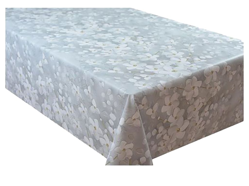 Клеёнка ПВХ 3d, 1.40×20 м, с рисунком, тканевая основа, цвет серый с белыми цветами