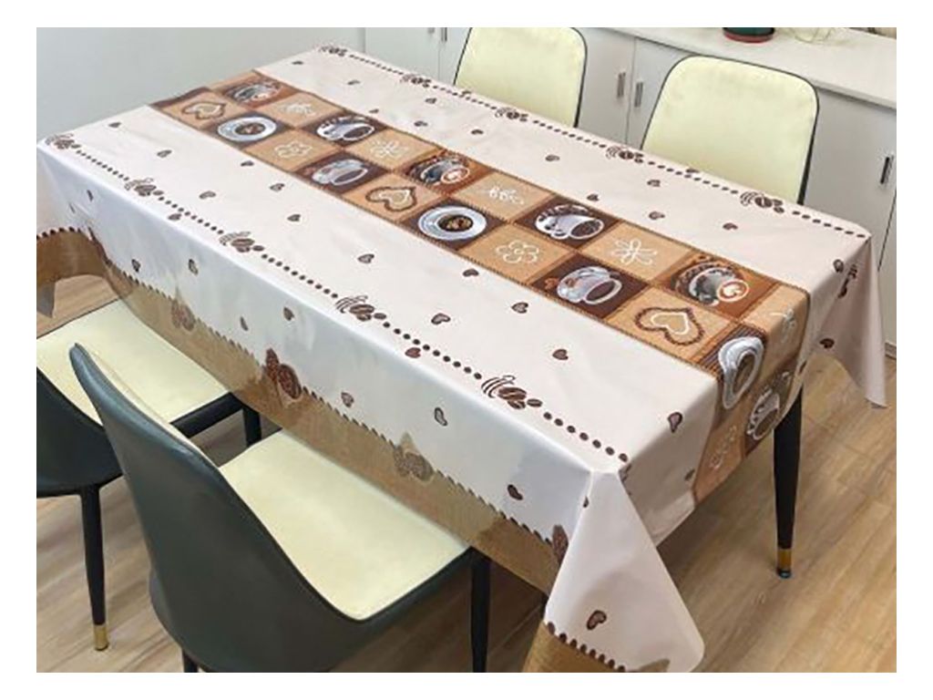 Клеёнка Premium, ПВХ на нетканой основе, уплотнённая, 1.37×25 м, кофейный узор, цвет бежевый