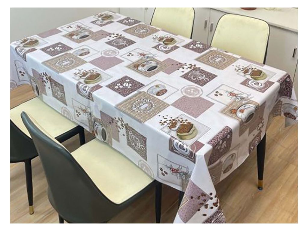 Клеёнка Premium, ПВХ на нетканой основе, уплотнённая, 1.37×25 м, кофейные мотивы, цвет коричневый