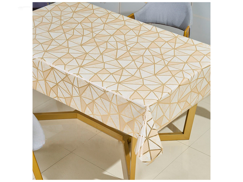 Клеенка Марсель, ПВХ на тканевой основе, глянец, 1,37×20м, геометрия золото (цена за рулон)