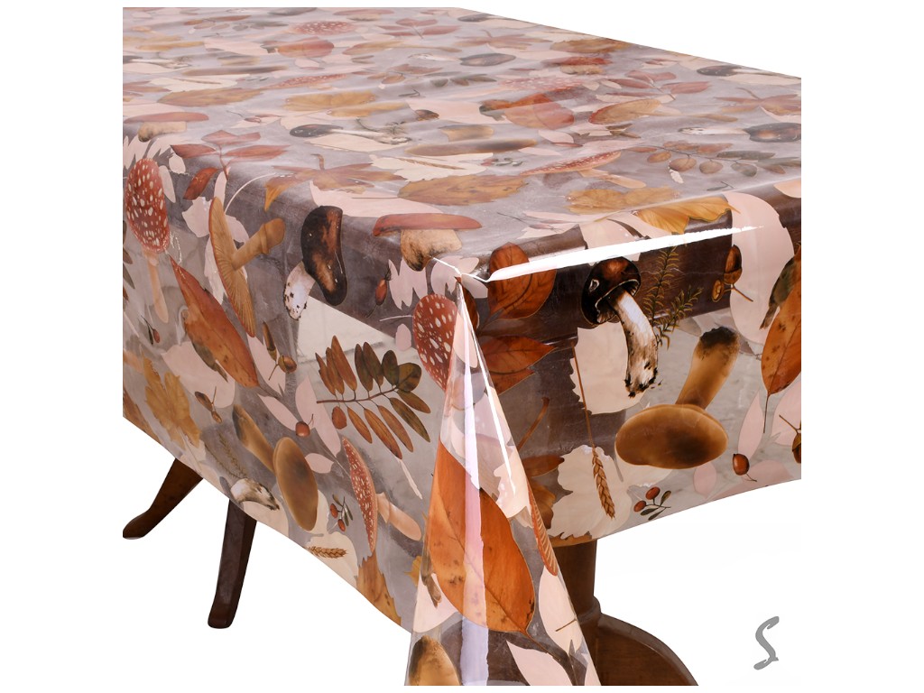Клеенка France, силикон, ПВХ, 1,40×30м, дизайн осенний прозрачный (цена за рулон)