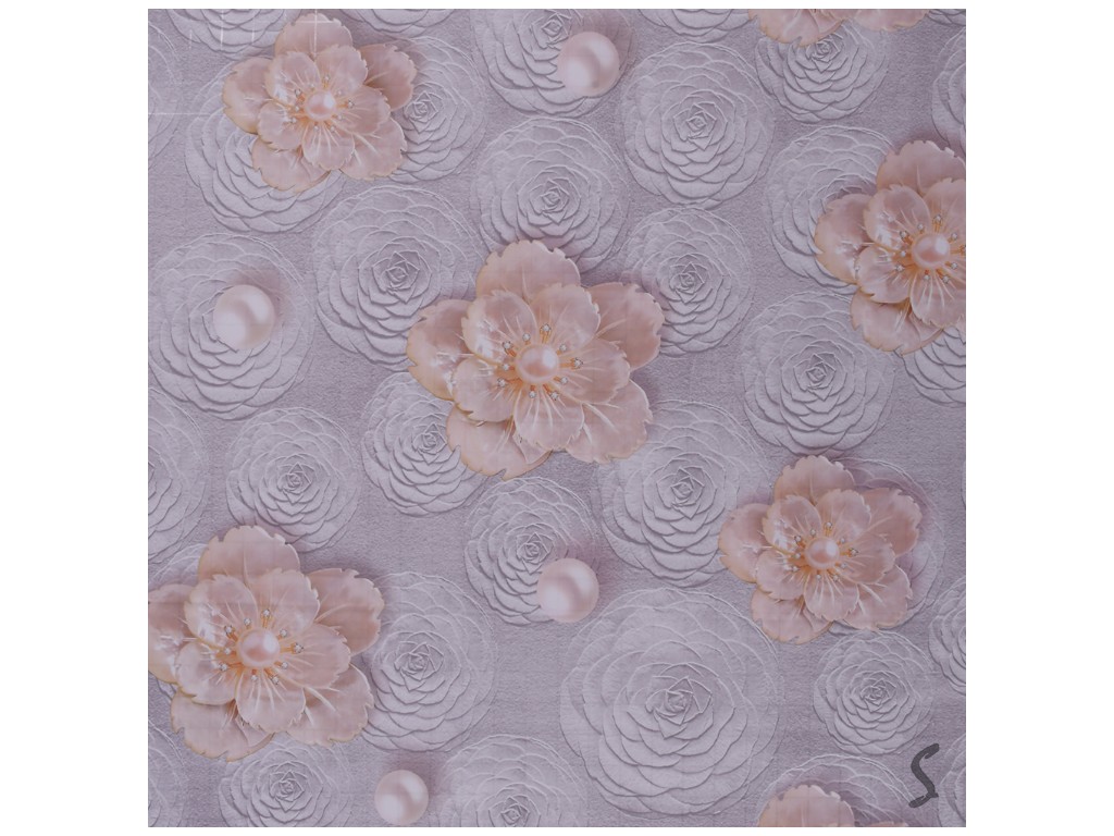 Клеенка Europe, на тканевой основе, ПВХ, 1,40×20м, дизайн Pearl Flower, цвет серый (цена за рулон)
