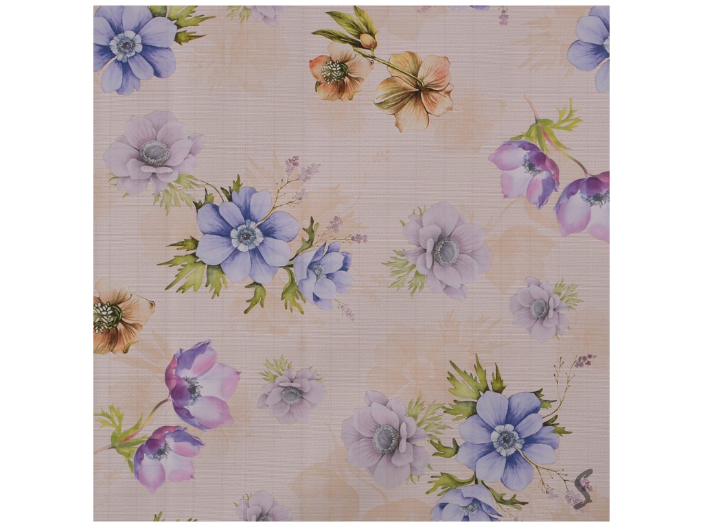 Клеенка Europe, на тканевой основе, ПВХ, 1.40×20м, дизайн Blue Blossom (цена за рулон)