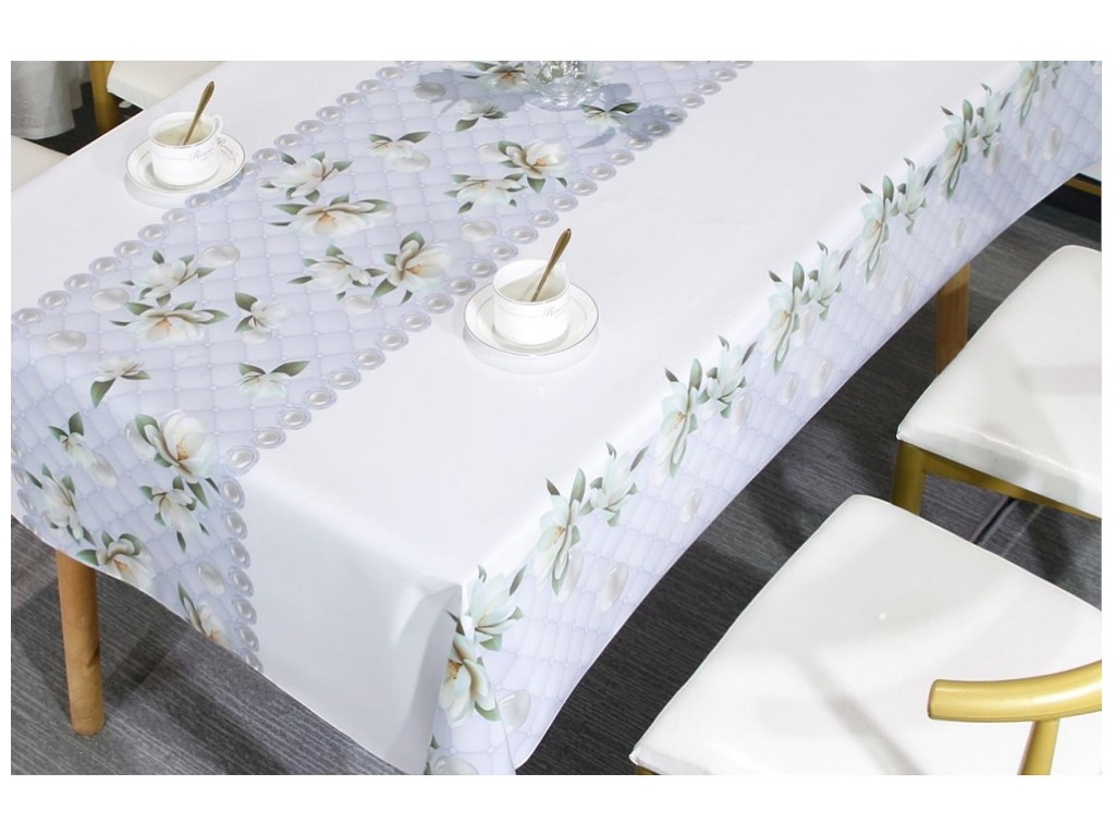 Клеенка Baby Face, на тканевой основе, ПВХ, 1,40×20м, дизайн белые цветы на сетке (цена за рулон)