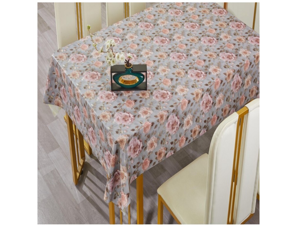 Клеенка Oda, кожаная фактура, на тканевой основе, ПВХ, 1,37×20м, цвет серый с розами (цена за рулон)
