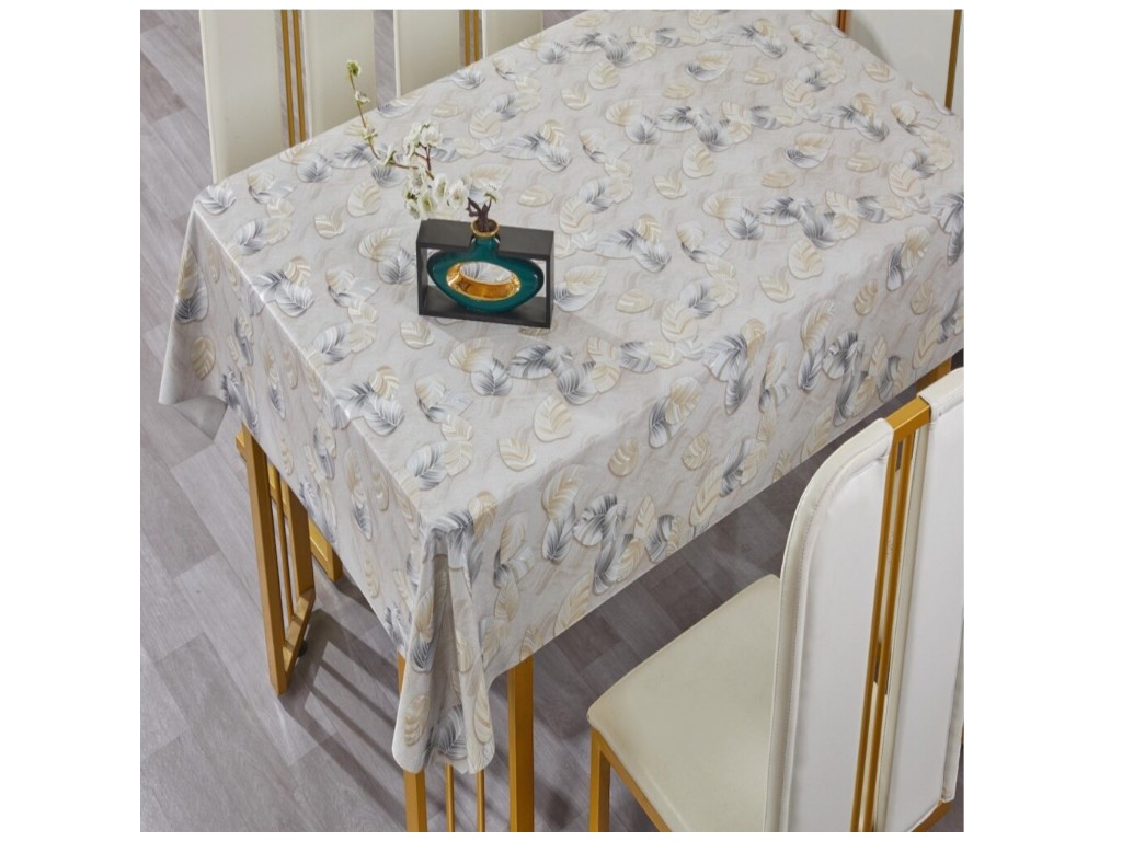 Клеенка Марсель, на тканевой основе, глянец, с принтом, ПВХ, 1,37×20м, цвет бежево-серый