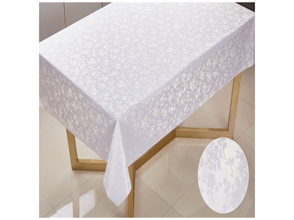 Клейонка La Perla, на тканинній основі, ПВХ, 1,37×20м, дизайн листя біле (ціна за рулон)