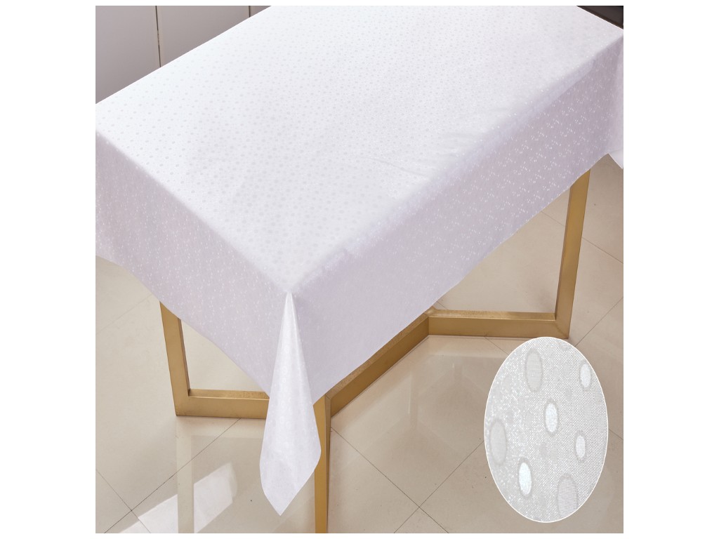 Клеенка La Perla, на тканевой основе, ПВХ, 1,37×20м, дизайн круги белый (цена за рулон)