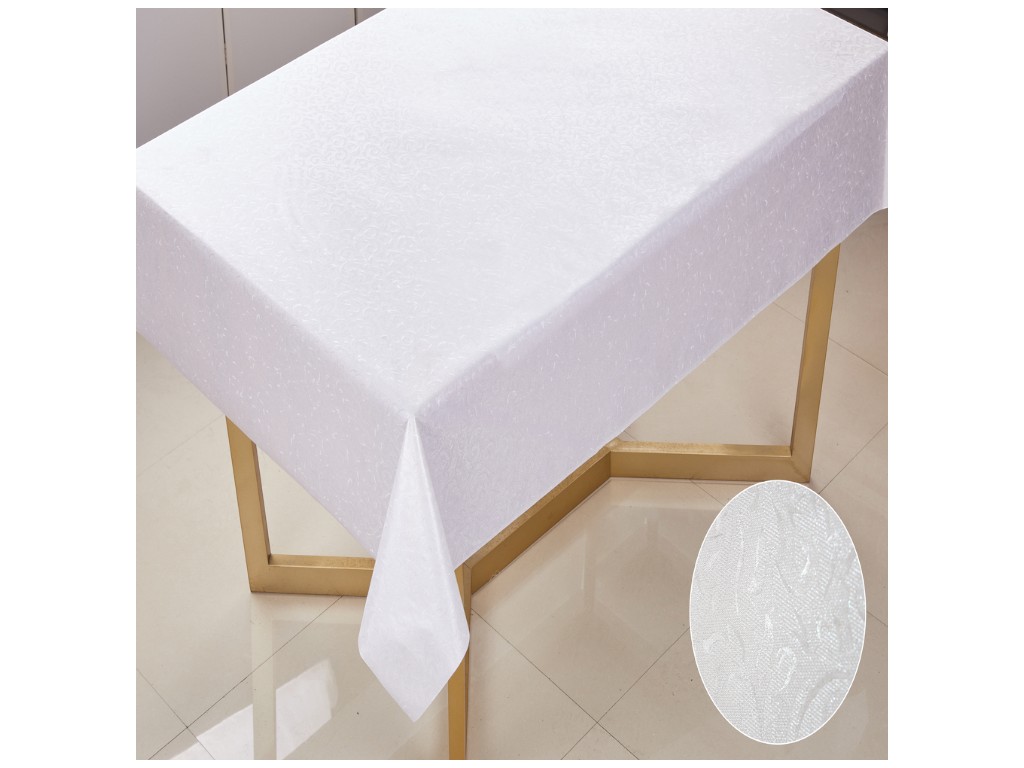 Клеенка La Perla, на тканевой основе, ПВХ, 1,37×20м, дизайн белый жаккард (цена за рулон)
