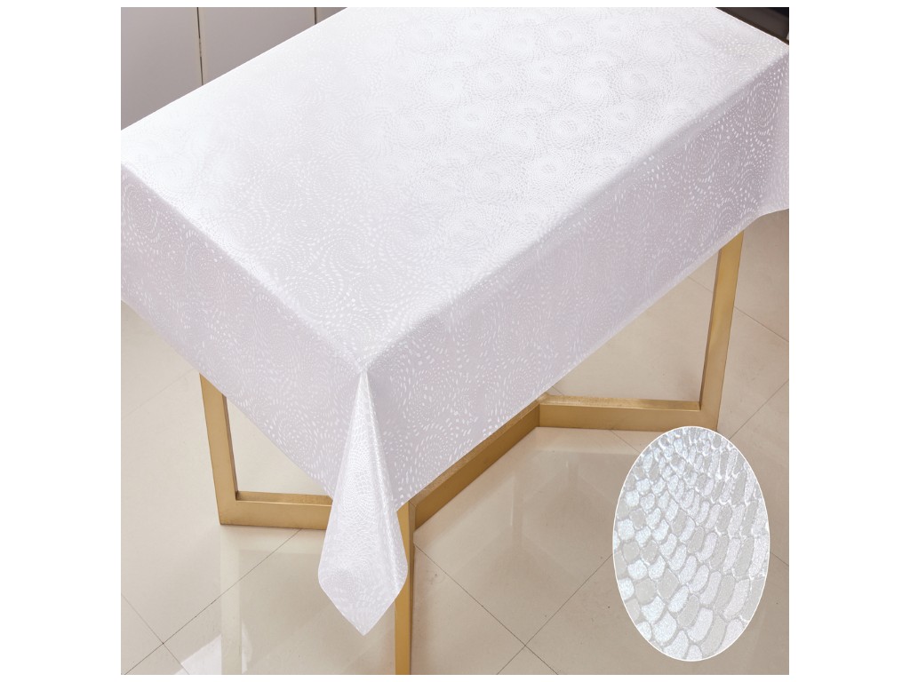 Клеенка La Perla, на тканевой основе, ПВХ, 1,37×20м, дизайн чешуя белый (цена за рулон)