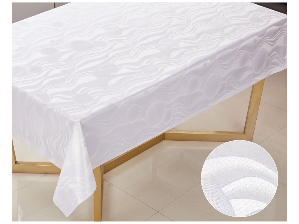 Клеенка La Perla, на тканевой основе, ПВХ, 1,37×20м, дизайн волны белый (цена за рулон)