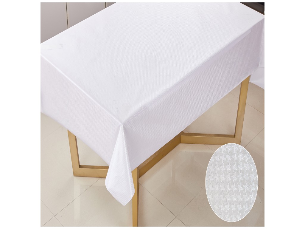 Клеенка La Perla, на тканевой основе, ПВХ, 1,37×20м, дизайн гусиная лапка белый (цена за рулон)