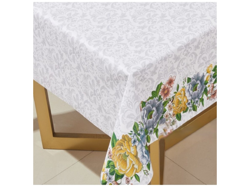 Клеенка Lino, на тканевой основе, ПВХ, 1,37×20м, дизайн бордюр с цветами (цена за рулон)