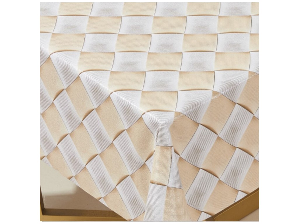 Клеенка Lino, на тканевой основе, ПВХ, 1,37×20м, дизайн плетение бежево-белое (цена за рулон)