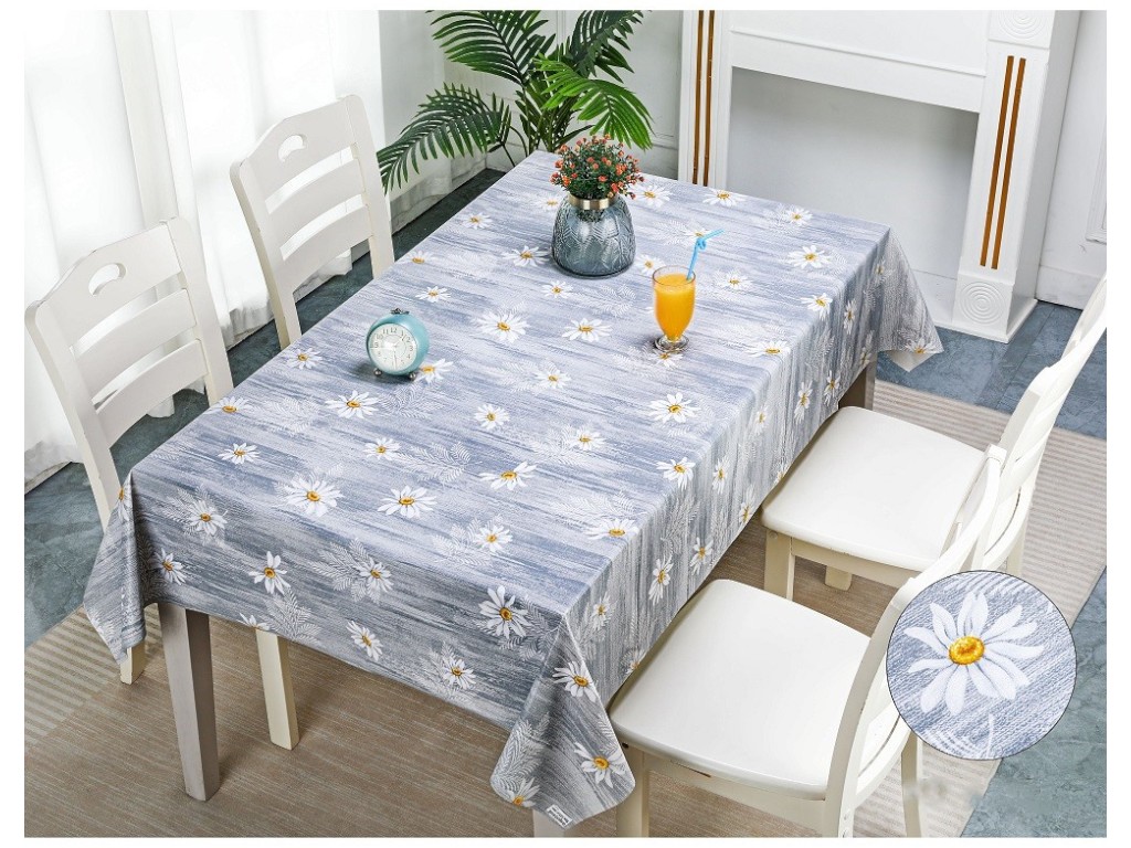 Клейонка GlossyN, 3 шари, на тканинній основі, глянсова, 1,37×20м, дизайн ромашки (ціна за рулон)