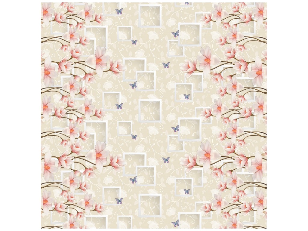Клеенка GlossyN, 3 слоя, на тканевой основе, глянцевая, 1,37×20м, дизайн магнолия (цена за рулон)