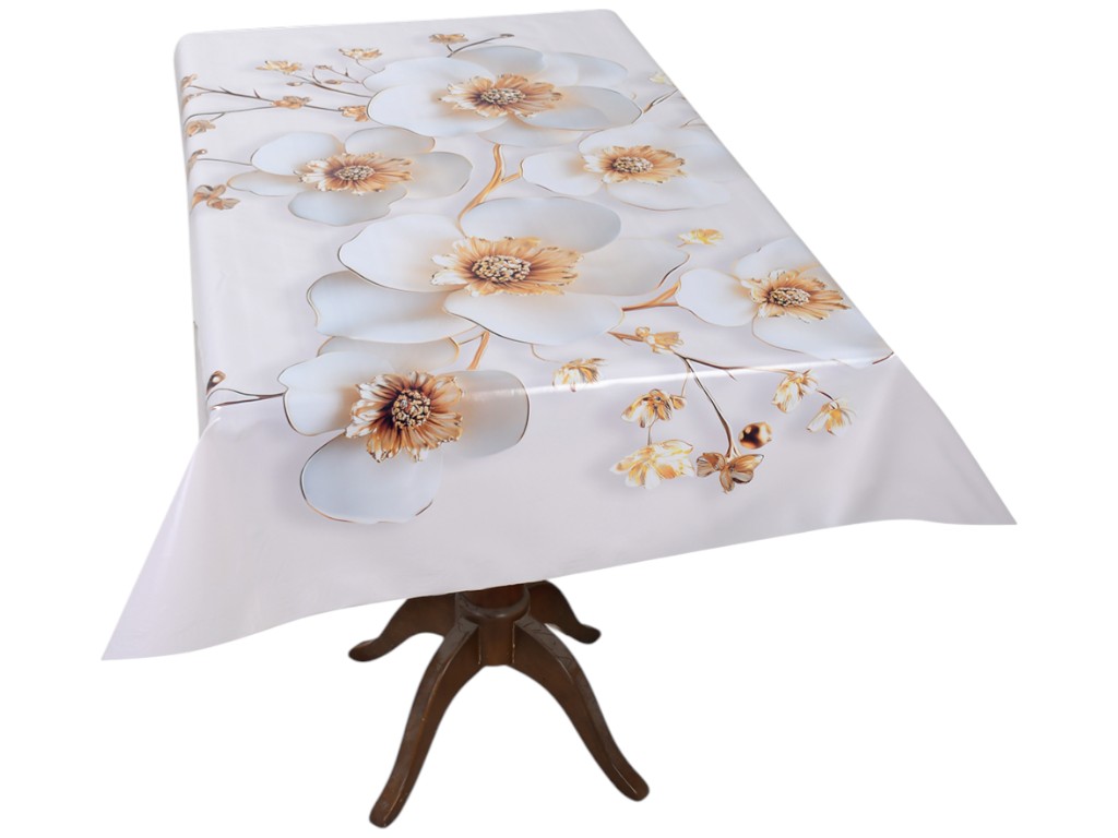 Клеенка-скатерть Fiesta, на тканевой основе, ПВХ, 1,40×1,80м, дизайн цветы (цена за рулон)