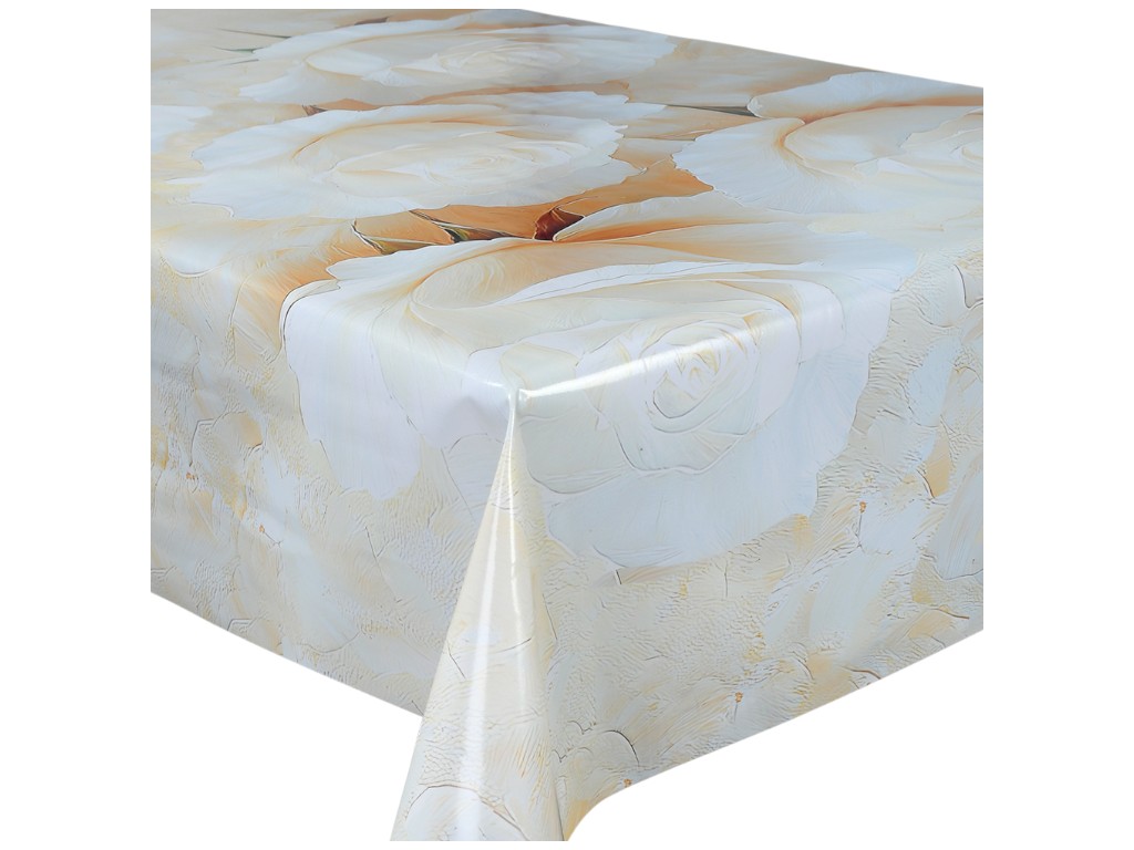 Клейонка-скатертина Fiesta, на тканинній основі, ПВХ, 1,20×1,50м, білі троянди (ціна за рулон)