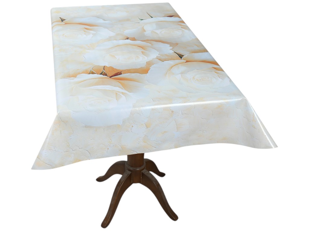 Клейонка-скатертина Fiesta, на тканинній основі, ПВХ, 1,20×1,50м, білі троянди (ціна за рулон)