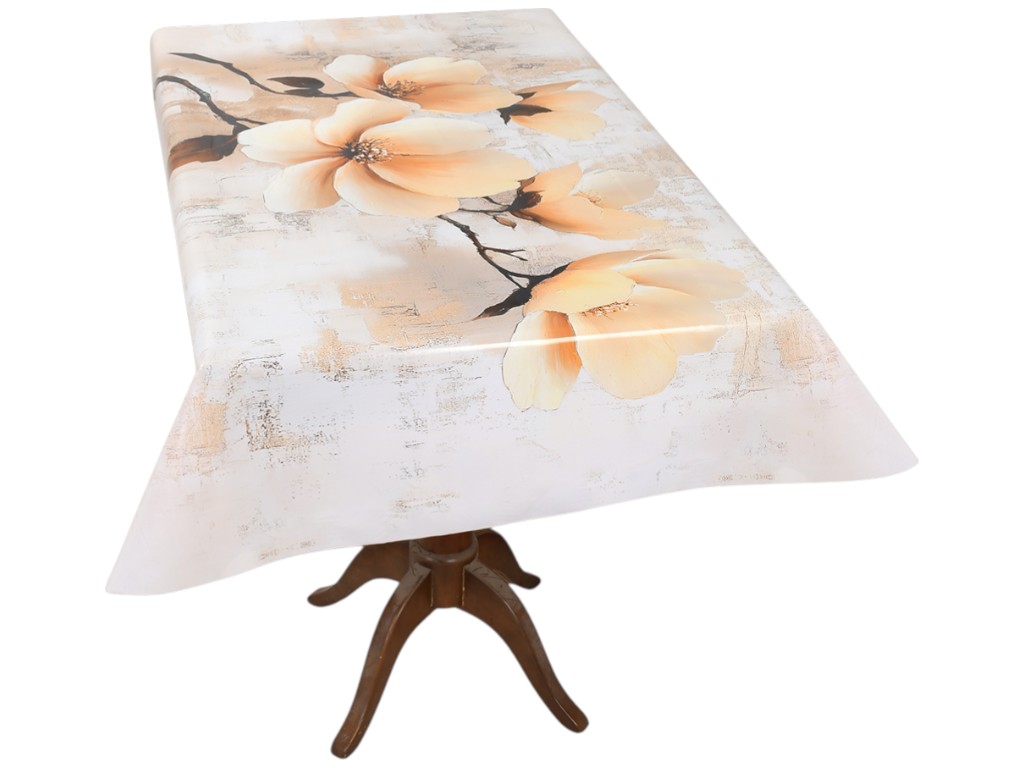 Клеенка-скатерть Fiesta, на тканевой основе, ПВХ, 1,40×1,80м, дизайн магнолия (цена за рулон)