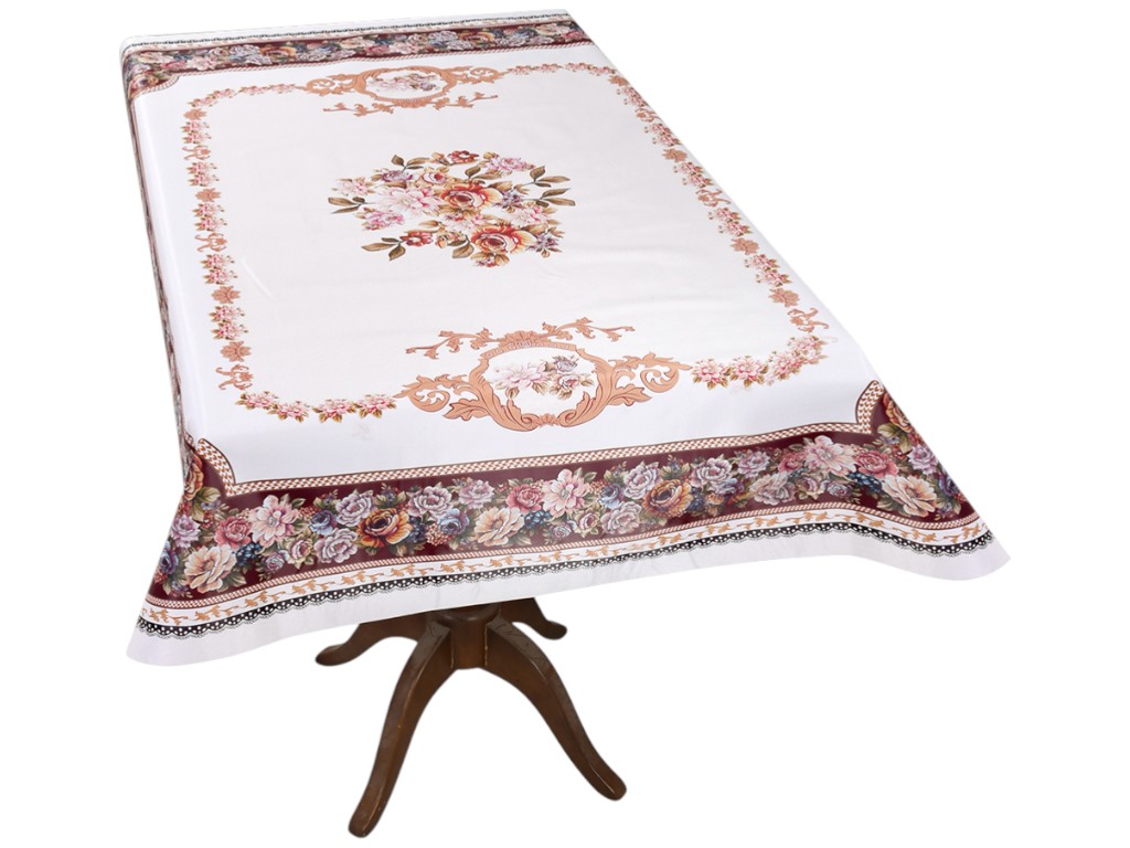 Клеенка-скатерть Fiesta, на тканевой основе, ПВХ, 1,20×1,50м, дизайн цветочная кайма (цена за рулон)
