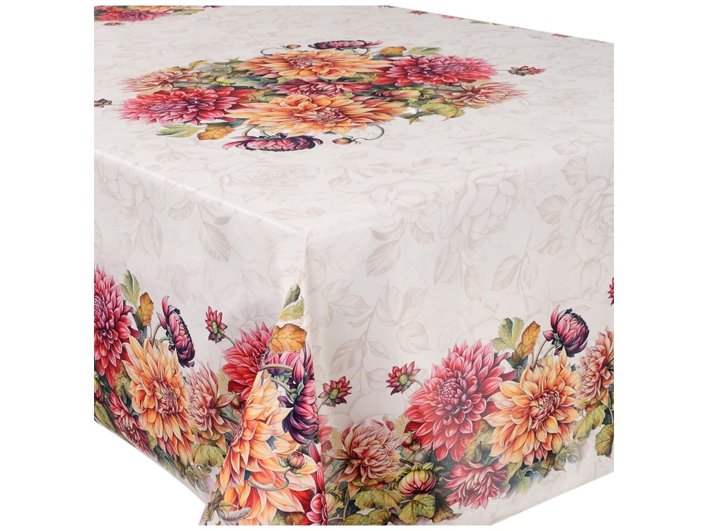 Клеенка-скатерть Fiesta, на тканевой основе, ПВХ, 1,20×1,50м, дизайн георгины (цена за рулон)