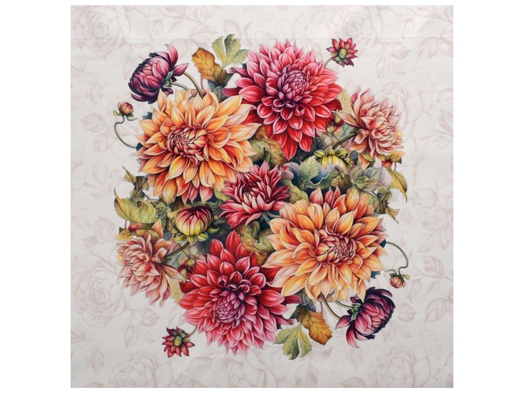 Клеенка-скатерть Fiesta, на тканевой основе, ПВХ, 1,20×1,50м, дизайн георгины (цена за рулон)