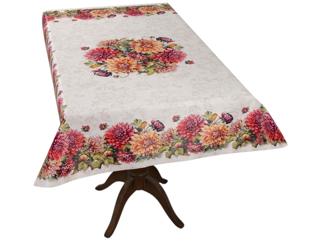 Клеенка-скатерть Fiesta, на тканевой основе, ПВХ, 1,40×1,80м, дизайн георгины (цена за рулон)