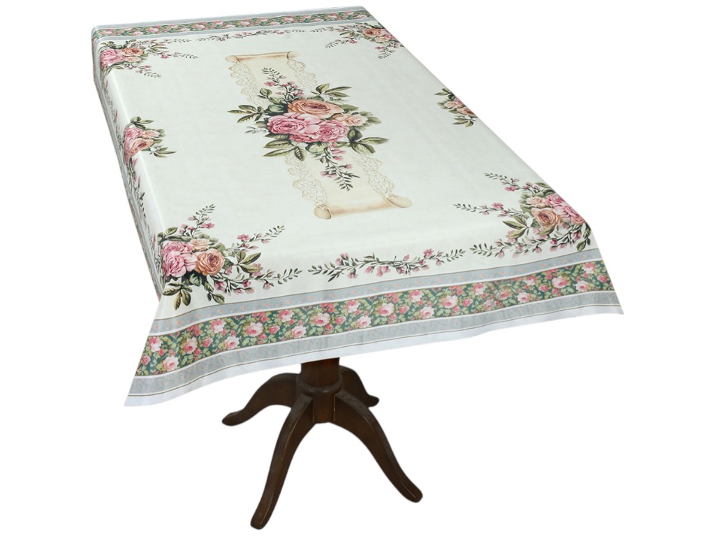 Клеенка-скатерть Fiesta, на тканевой основе, ПВХ, 1,20×1,50м, дизайн розы (цена за рулон)
