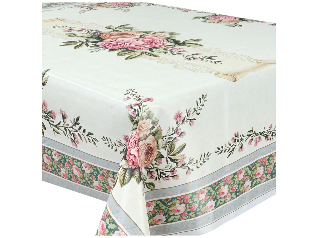 Клеенка-скатерть Fiesta, на тканевой основе, ПВХ, 1,40×1,80м, дизайн розы (цена за рулон)