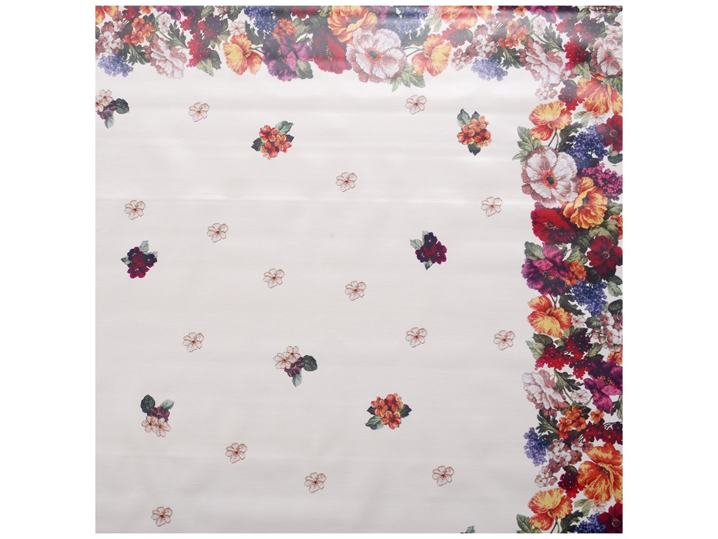 Клеенка-скатерть Fiesta, на тканевой основе, ПВХ, 1,20×1,50м, дизайн летний букет (цена за рулон)