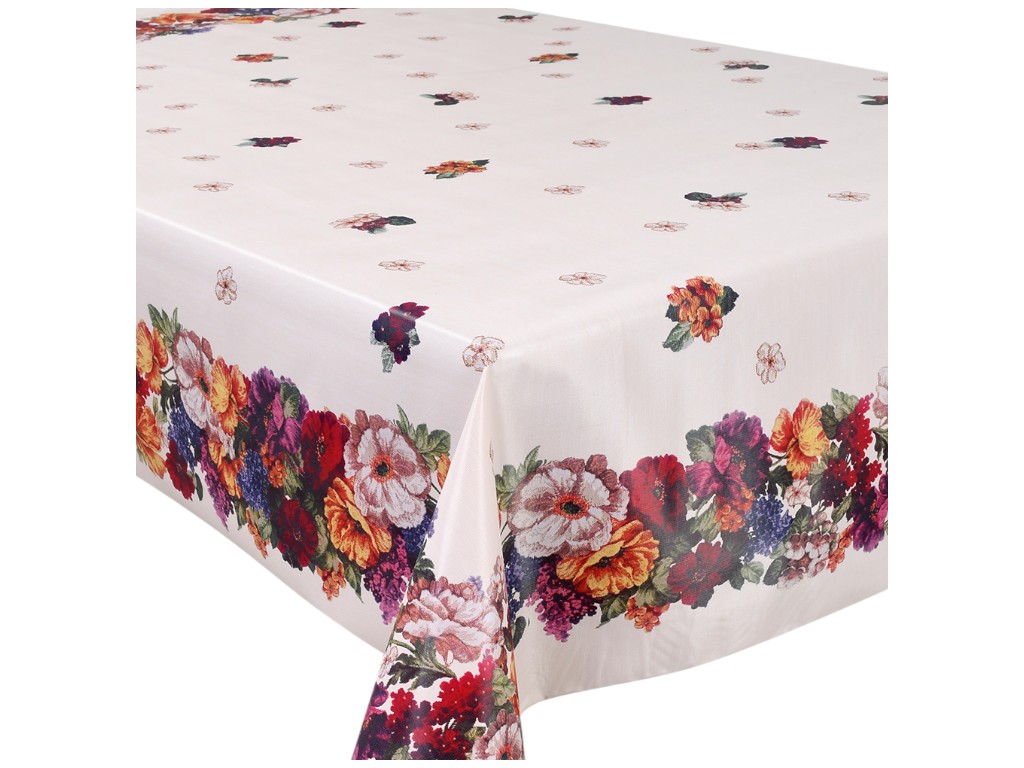 Клеенка-скатерть Fiesta, на тканевой основе, ПВХ, 1,40×1,80м, дизайн летний букет (цена за рулон)