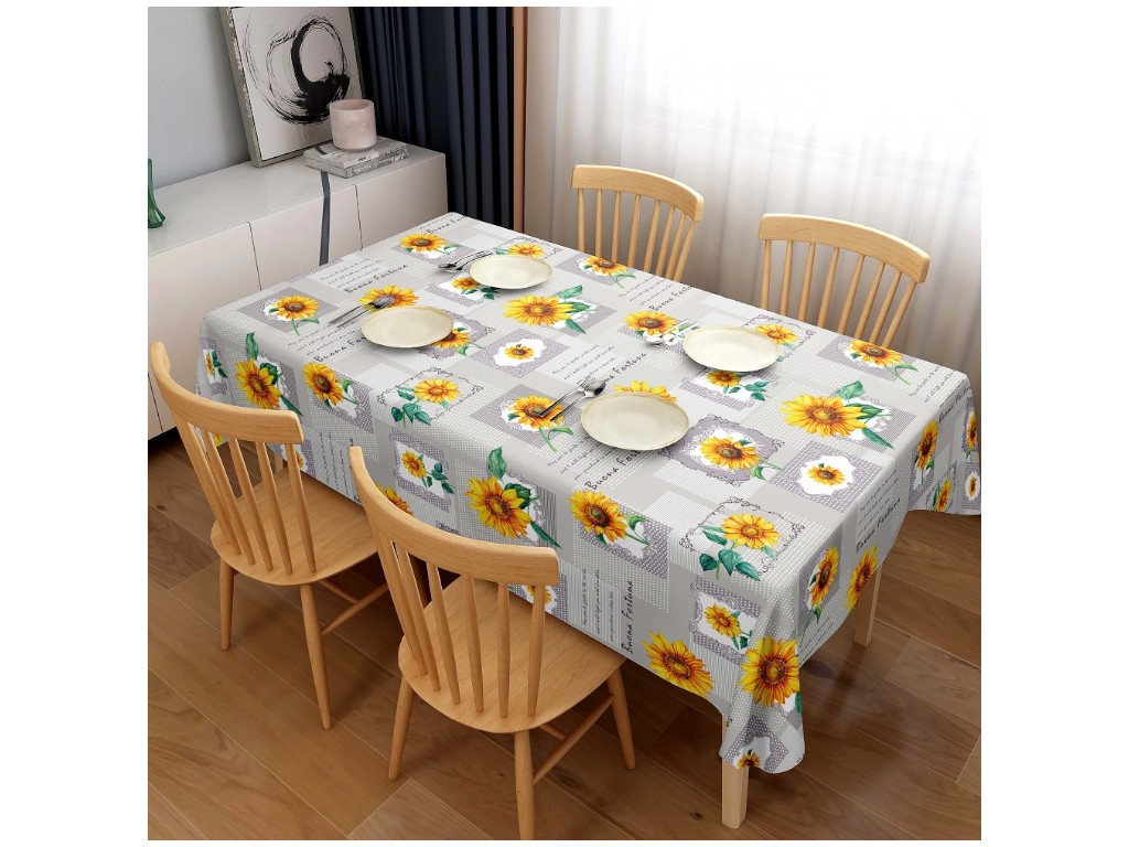 Клеенка Glossy, 3 слоя, на тканевой основе, глянцевая, 1,37×20м, дизайн подсолнухи (цена за рулон)