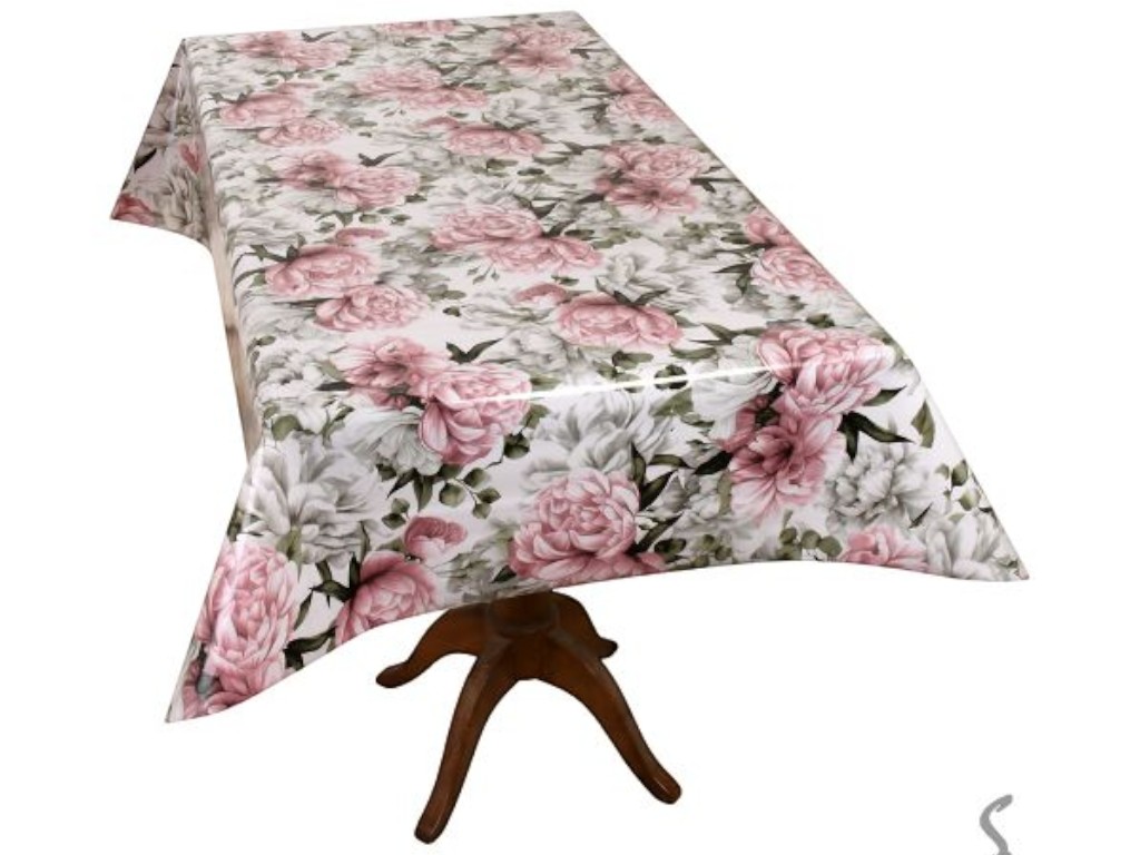 Клеенка Glossy, 3 слоя, на тканевой основе, глянцевая, 1,37×20м,дизайн пудровые цветы(цена за рулон)