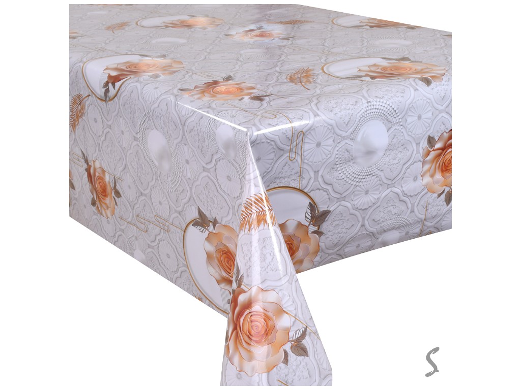 Клейонка Glossy, 3 шари, на тканинній основі, глянсова, 1,37×20м, дизайн з трояндами (ціна за рулон)