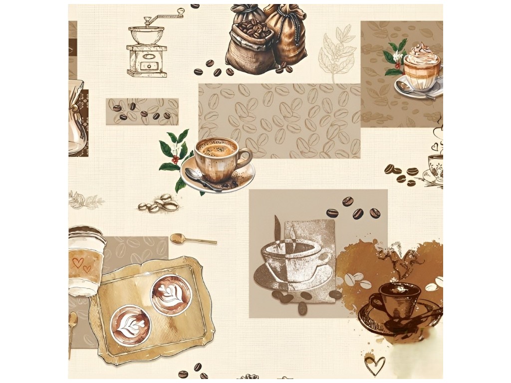 Клеенка Premium, на нетканой основе, уплотненная, ПВХ, 1,37×25м, дизайн кофе (цена за рулон)