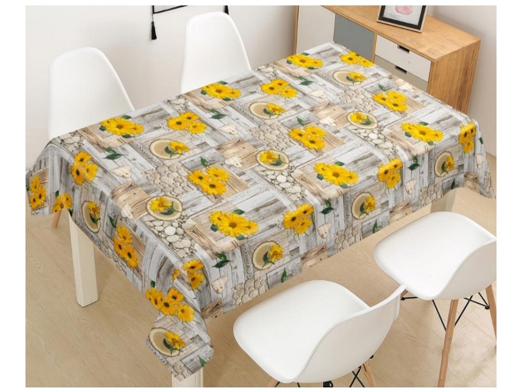Клеенка Premium, на нетканой основе, уплотненная, ПВХ, 1,37×25м, дизайн подсолнухи (цена за рулон)