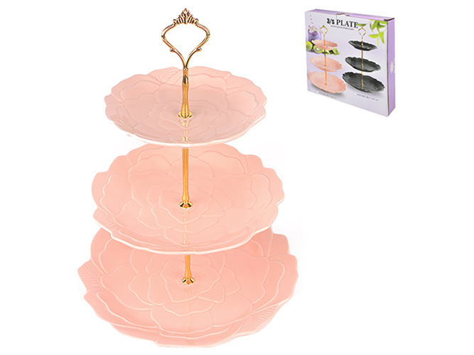 Фруктовница фарфоровая трехярусная Pink rose 7"/9"/11" (18/23/28см)
