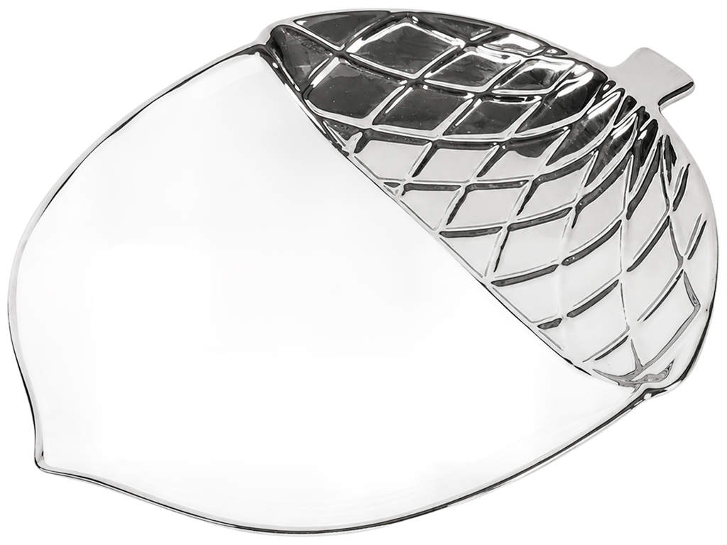 Блюдо порцелянове Silver Acorn, у формі жолудя з рельєфним декором, 25,4 см Блюдо порцелянове Silver Acorn, у формі жолудя з рельєфним декором, 25,4 см